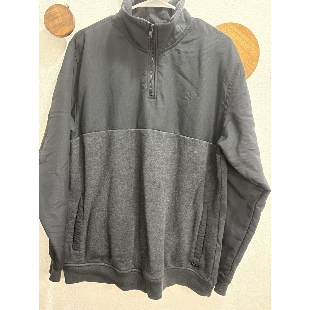 RVCA Jacket Mens Large Gray 1/4 Zip Fleece Pullover Windbreaker Pockets Logo
